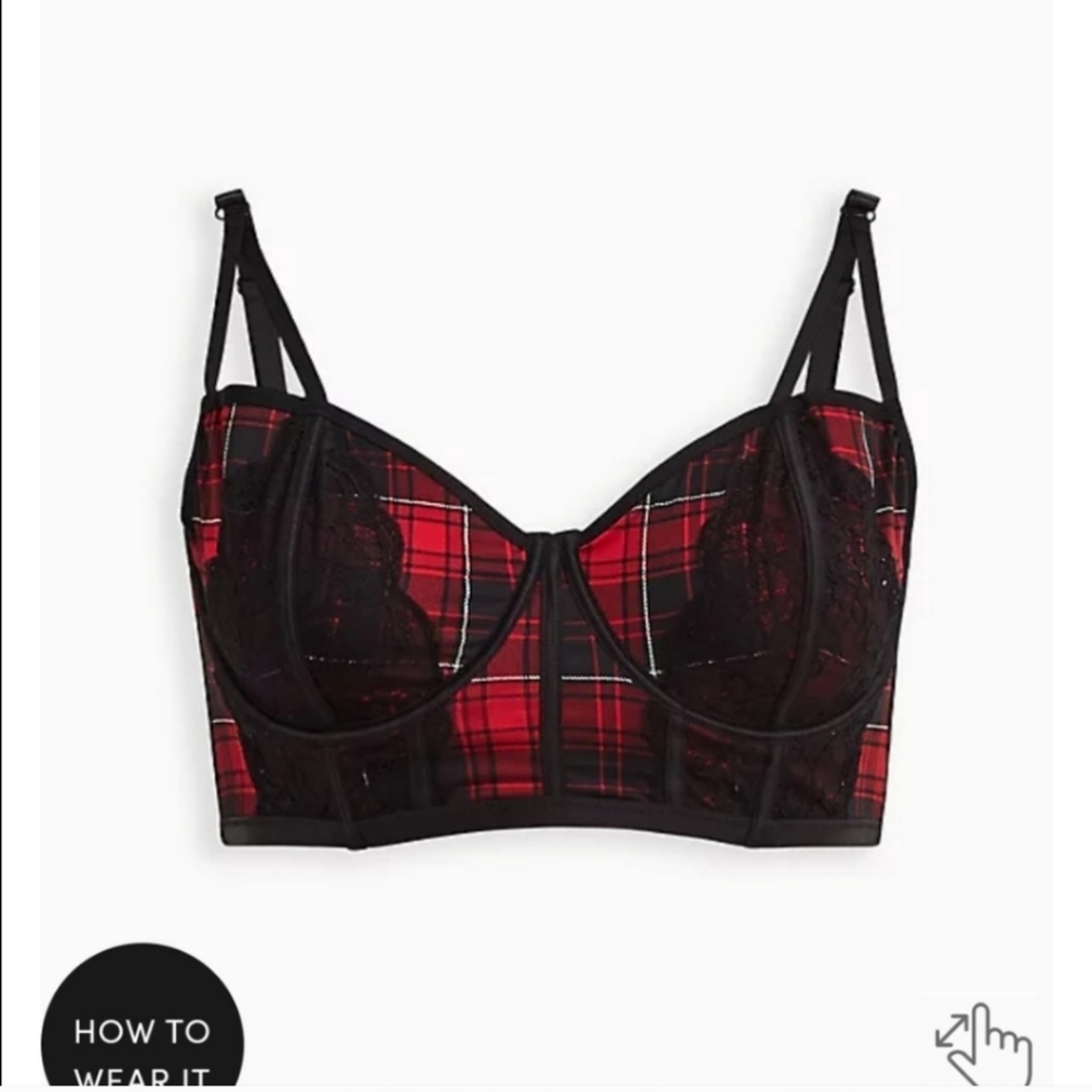 🩷NWT TORRID 2X UNLINED LONGLINE STRAPPY BRALETTE - PLAID RED